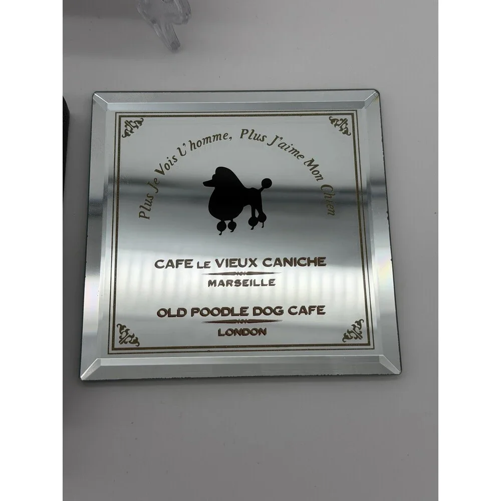 Restoration Hardware MIRROR POODLE coasters Old Poodle Dog Cafe Set Of 4 London